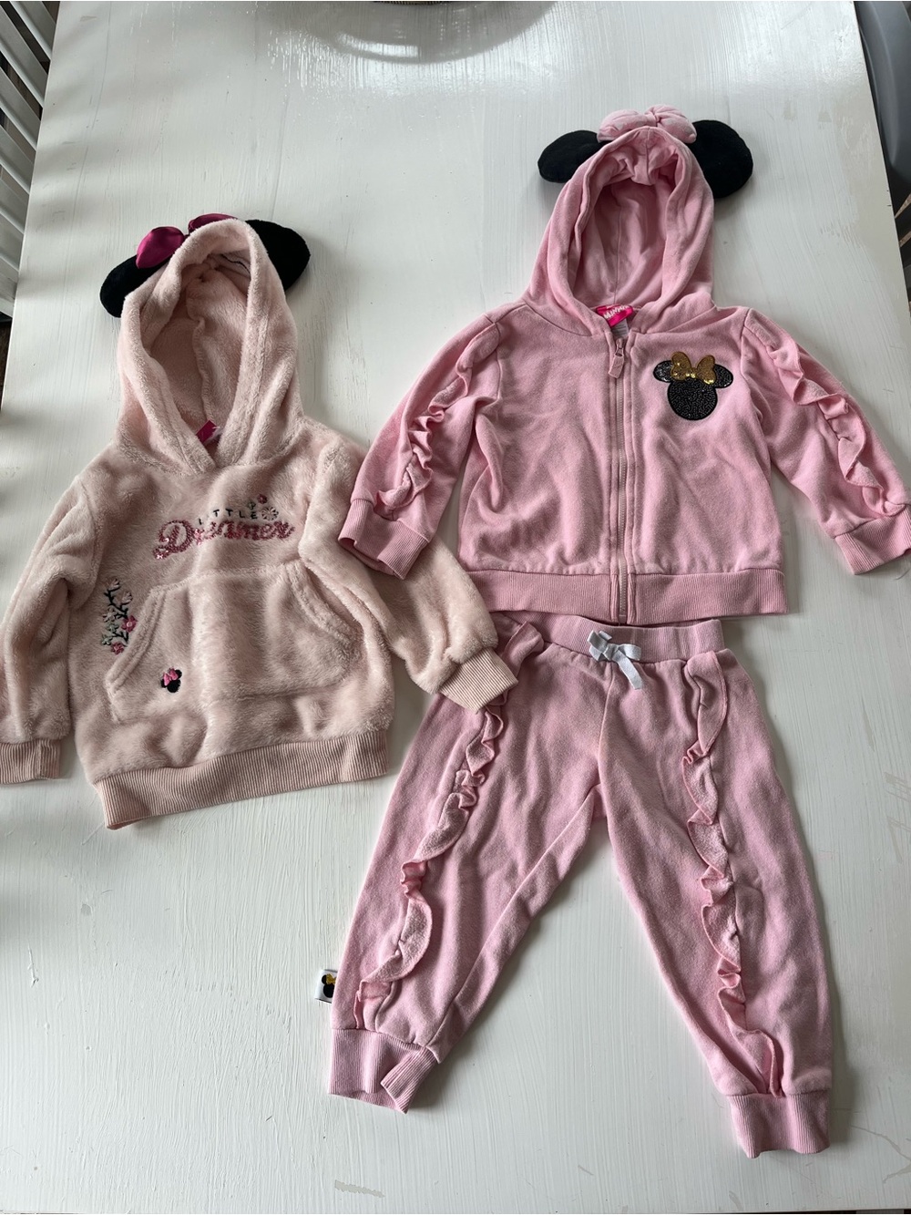 Disney Plush Hooded Jacket and Sweatshirt/Jogger set in Light Pink